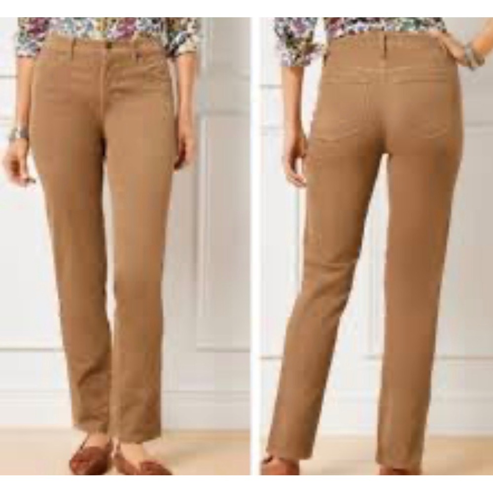 Talbots Womens Tan Corduroy Straight Leg Pants Size 10 Camel Khaki Five Pocket